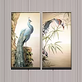 Elegant Animal Paintings With Peacock On Tree And Birds By Bamboo In Natural Scene