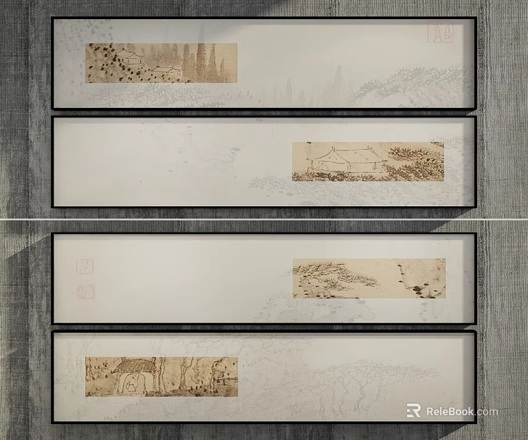 Modern Abstract Paintings Wall Art Collection With Unique Patterns And Framed Design 3d model