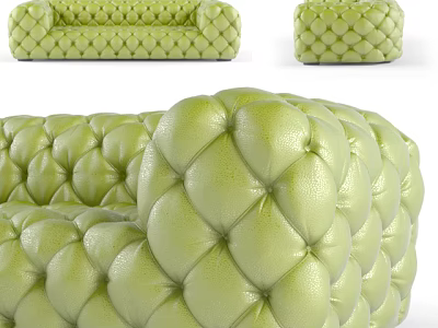 Green Leather Two Seater Sofa With Diamond Tufted Design And Modern Style 3d model