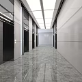 Modern Elevator Hallway Interior With Gray Walls Ceiling Lights And Elevator Doors 3d model