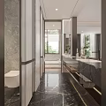 Modern Bathroom Interior Design With Marble Walls Double Vanity And Bathtub