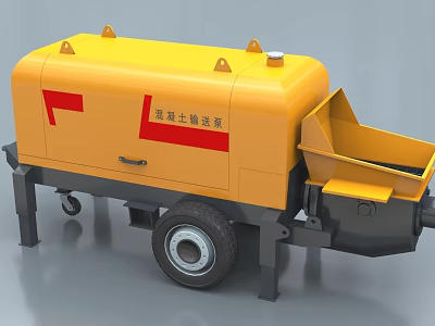 Industrial Yellow Concrete Delivery Pump With Mobile Wheels And Red Logo 3d model
