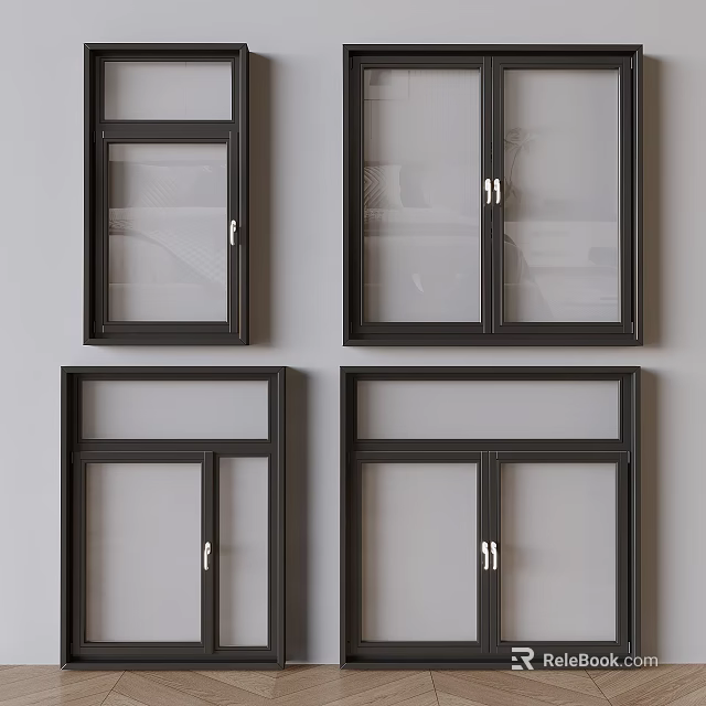 Modern Casement Windows with Black Frames Clear Glass and Single Double Panel Design 3d model