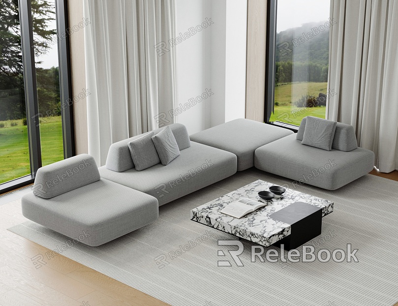 Modern Sofa Coffee Table Combination Multi-person Fabric Sofa Corner Sofa Marble Coffee Table Modular Sofa model