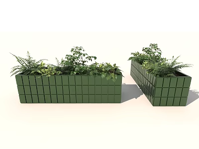 Green Grid Pattern Garden Planters Filled With Various Lush Green Plants 3d model