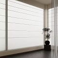 White Roman Blinds In Modern Bright Room With Potted Plant On Black Stand