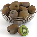 Fresh Kiwi Fruits in Metal Basket with Sliced Kiwi and Green Juice with Mint Leaves