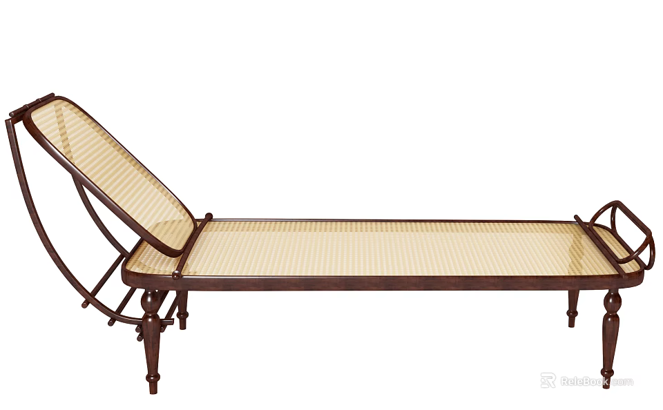 Comfortable Rattan Lounge Chair With Wooden Frame And Adjustable Backrest Design 3d model 