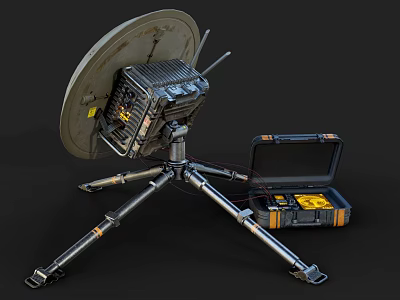 Portable Commercial Satellite Dish Equipment With Tripod Stand And Tool Case 3d model