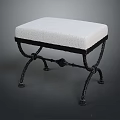 White Cushioned Stool With Black Wrought Iron Frame And Decorative Legs 3d model