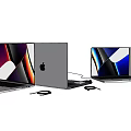 Modern Laptop Screens Open Closed With Charger And Cable Accessories