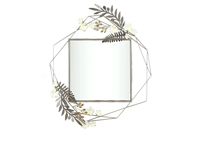 Square Mirror With Geometric Frame Decorated By White Flowers And Dark Green Leaves 3d model