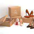 Stylish High Heels In Various Colors With Open And Closed Brown Shoe Boxes