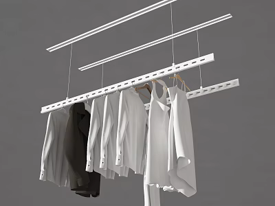 Clothes Hanger System With Suspended Double Rod And Hanging White Black Shirts Garments 3d model