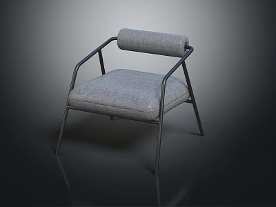 Modern Single Sofa With Rolled Backrest Gray Fabric And Metal Frame Design 3d model