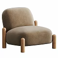 Beige Upholstered Accent Chair With Rounded Design And Wooden Legs