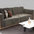 Modern Gray Sofa With Beige Armrests Decorative Pillows And Marble Coffee Table Set 3d model