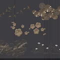 Golden Decorative Wall Hangings With Flower Ginkgo Leaf Bird And Mountain Patterns 3d model
