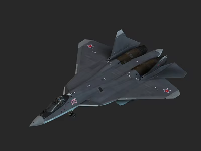 Gray Fighter Jet With Red Star Emblems Aerodynamic Design 3D Rendering On Dark Background 3d model