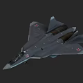 Gray Fighter Jet With Red Star Emblems Aerodynamic Design 3D Rendering On Dark Background 3d model