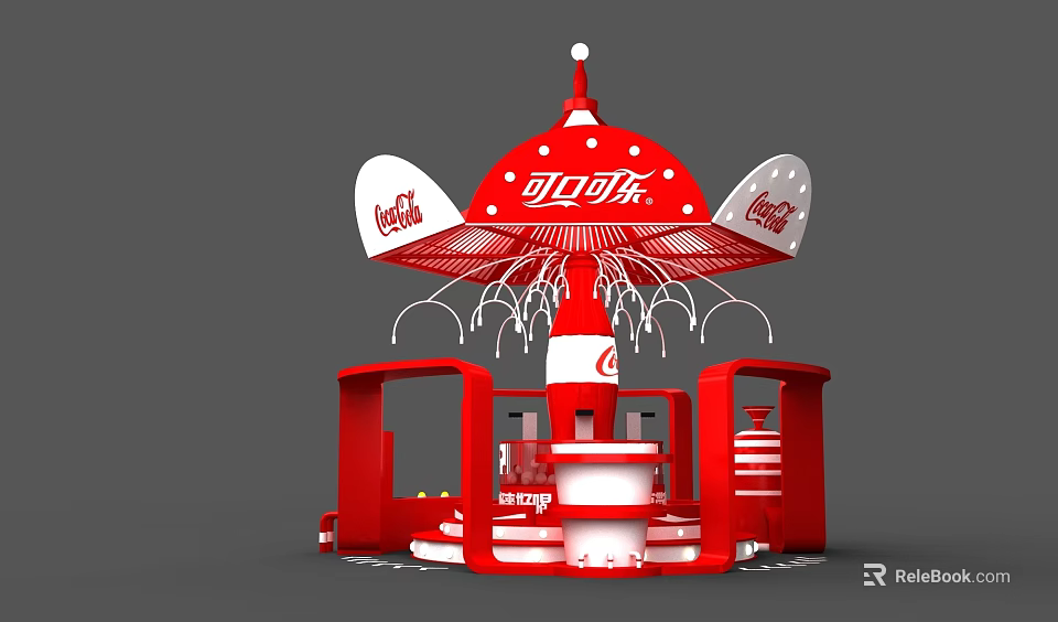 Vibrant Coca-Cola Red Photo Check-in Spot with Umbrella Structure and Logo 3d model 