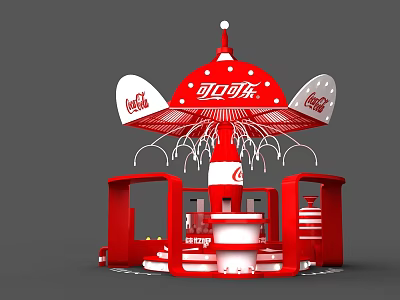 Vibrant Coca-Cola Red Photo Check-in Spot with Umbrella Structure and Logo 3d model