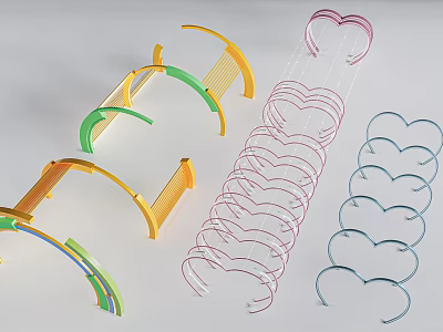 Colorful Curved Pergola Designs with Multiple Yellow Green Pink and Blue Arched Shapes 3d model