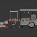 Mobile Commercial Food Cart Equipment With Display Trays Metal Roof Wheels And Red Stools
