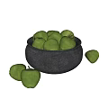 Fresh Green Apples Placed in Dark Gray Bowl with Some Lying Around 3d model