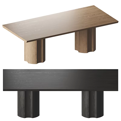 Minimalist Wooden Dining Table With Natural Wood Grain And Column Legs Design 3d model