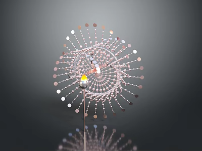 Spiral Metal Structure With Small Discs And Yellow Central Component On Dark Background 3d model