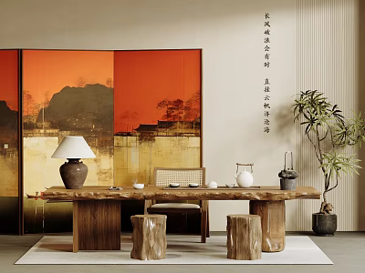 New Chinese Style Tea Table and Chair Tea Table Root Carving Tea Table and Chair 3d model