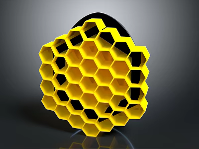 Vibrant Yellow And Black Hexagonal Honeycomb Structure Design Against Gray Background 3d model