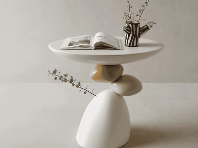 Modern Round Table With Stone Shaped Base White Tabletop Open Book And Vase 3d model
