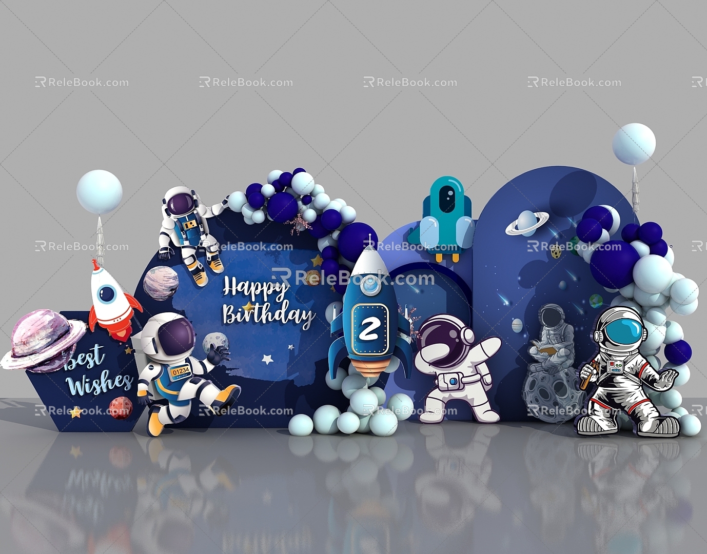 US-Chen Aviation Astronaut Star Universe Baby Hundred Days Banquet Birthday Technology Full Moon One Year Old Banquet Space Photo Cartoon Party 3d model