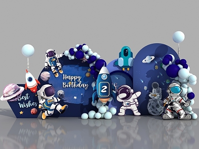 US-Chen Aviation Astronaut Star Universe Baby Hundred Days Banquet Birthday Technology Full Moon One Year Old Banquet Space Photo Cartoon Party 3d model