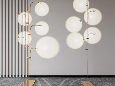 Modern Stylish Floor Lamp With Gold Metal Stand And Multiple Round Light Shades 3d model