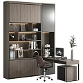 Modern Desk With Wooden Shelves Computer Chair Decorations Books Speakers Vase And Desktop Setup