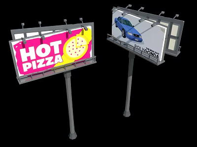 Outdoor Advertising Billboards Featuring Hot Pizza And Toyota Car Ads 3d model