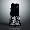 Black Sleeveless Women's Dress With White Floral Embroidered Pattern Design