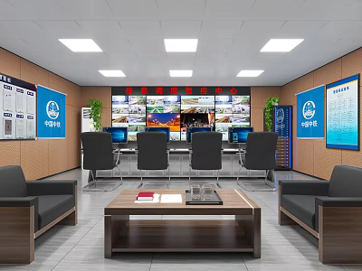 Professional Security Monitoring Room With Multiple Surveillance Screens Workstations And Seating 3d model
