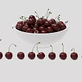 Juicy Fresh Ripe Cherries in White Bowl with Arranged Cherries Beside