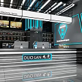 Duo Lan E-sport Internet Cafe With Modern Interior Gaming Computers And Blue Neon Lights 3d model