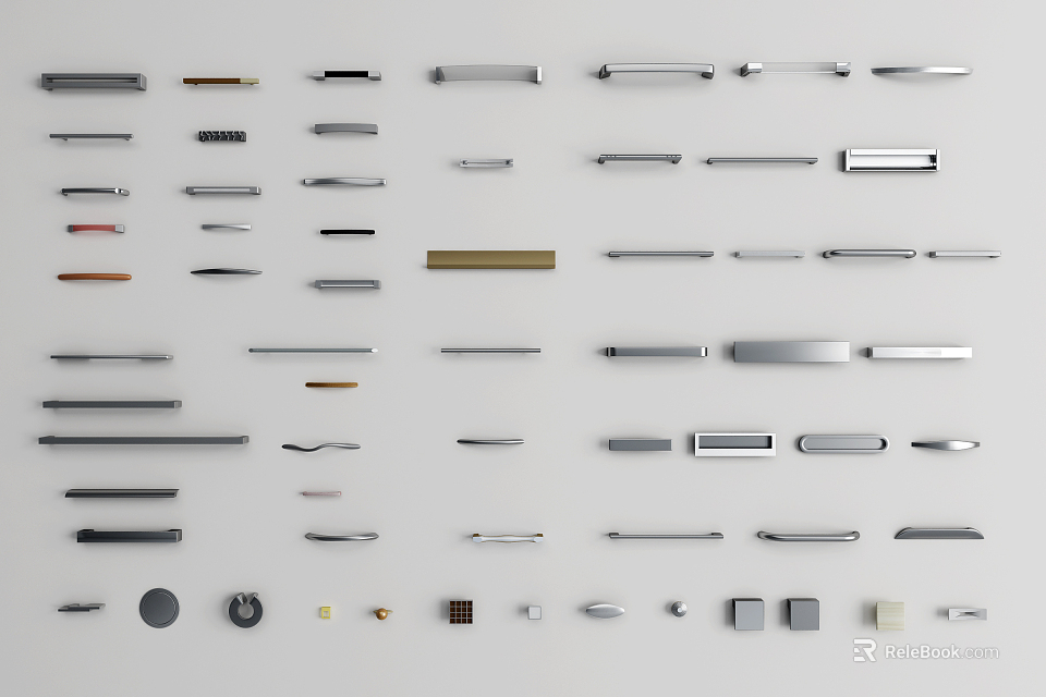 Various Types Of Furniture Cabinet Drawer Handles With Different Designs And Materials 3d model 