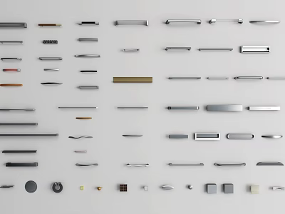 Various Types Of Furniture Cabinet Drawer Handles With Different Designs And Materials 3d model