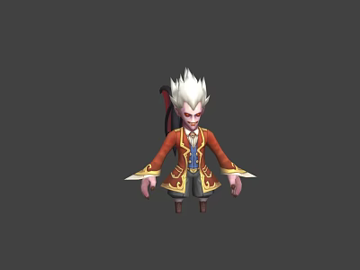 Cartoon Game Character With White Hair Red Eyes Red Coat Blue Vest And Yellow Cuffs 3d model