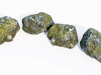 Natural Stones Covered With Green Moss Arranged In Curve On White Background 3d model