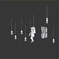Game Movie Character Astronaut In Spacesuit Floating Amid Hanging Cylindrical Objects On Gray Background