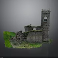 Ancient Ruined Stone Brick Tower With Bell Opening And Green Vegetation Vines