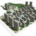 Modern Urban Planning 3D Model With Tall Buildings Green Areas And River